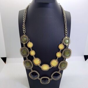 Mila Statement Necklace Gold Tone Green Yellow Black Faceted Stone Bib Choker